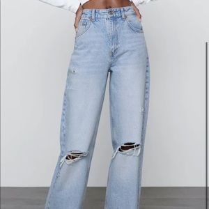 NEVER WORN, Zara wide leg full length ripped jeans, size 6